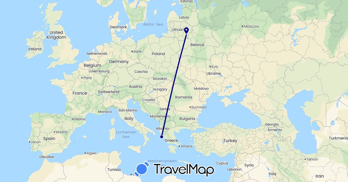 TravelMap itinerary: driving in Greece, Lithuania (Europe)